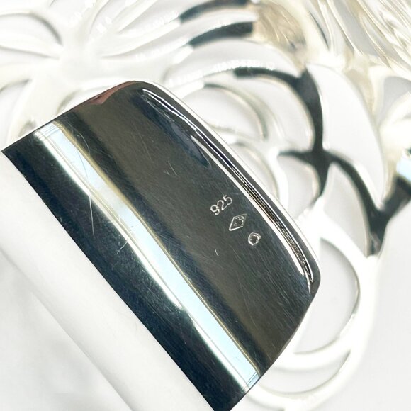 Chanel Rare 925 Solid Silver Camellia Cutout Bangle Cuff Bracelet - Picture 5 of 5